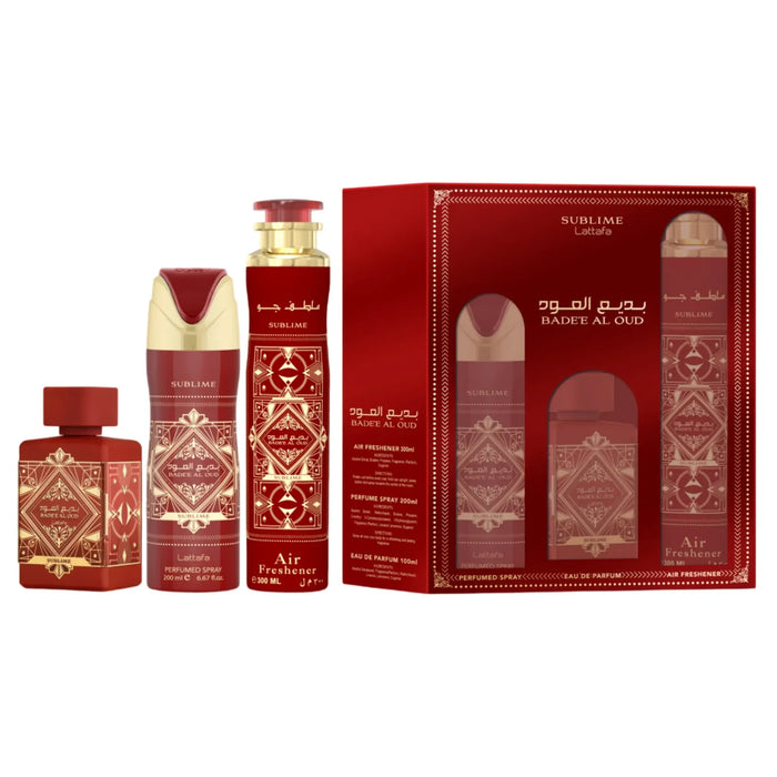Lattafa Badee Al Oud Sublime Set Apa de Parfum 100ml + Deodorant 200ml + odorizant de camera 300ml